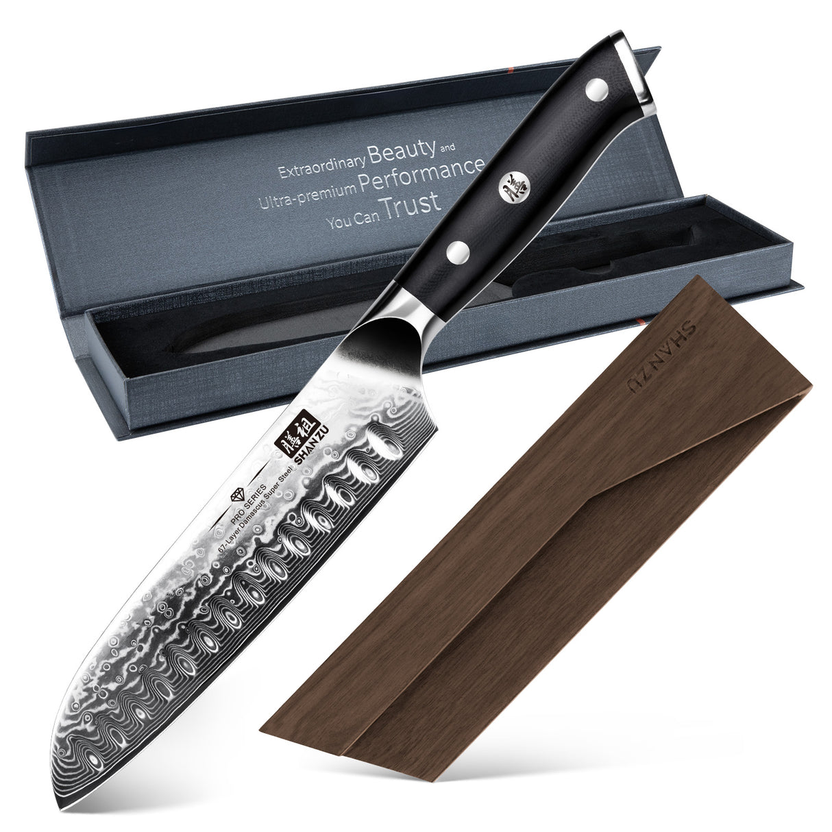 PRO Damascus Santoku Knife+MAGNE TICKNIFE HOLDER