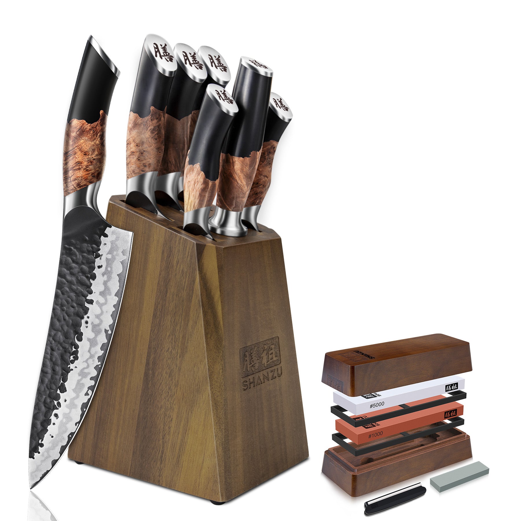 Tengu 7-PCS Japanese Kitchen Knife Set With Block+Whetstone