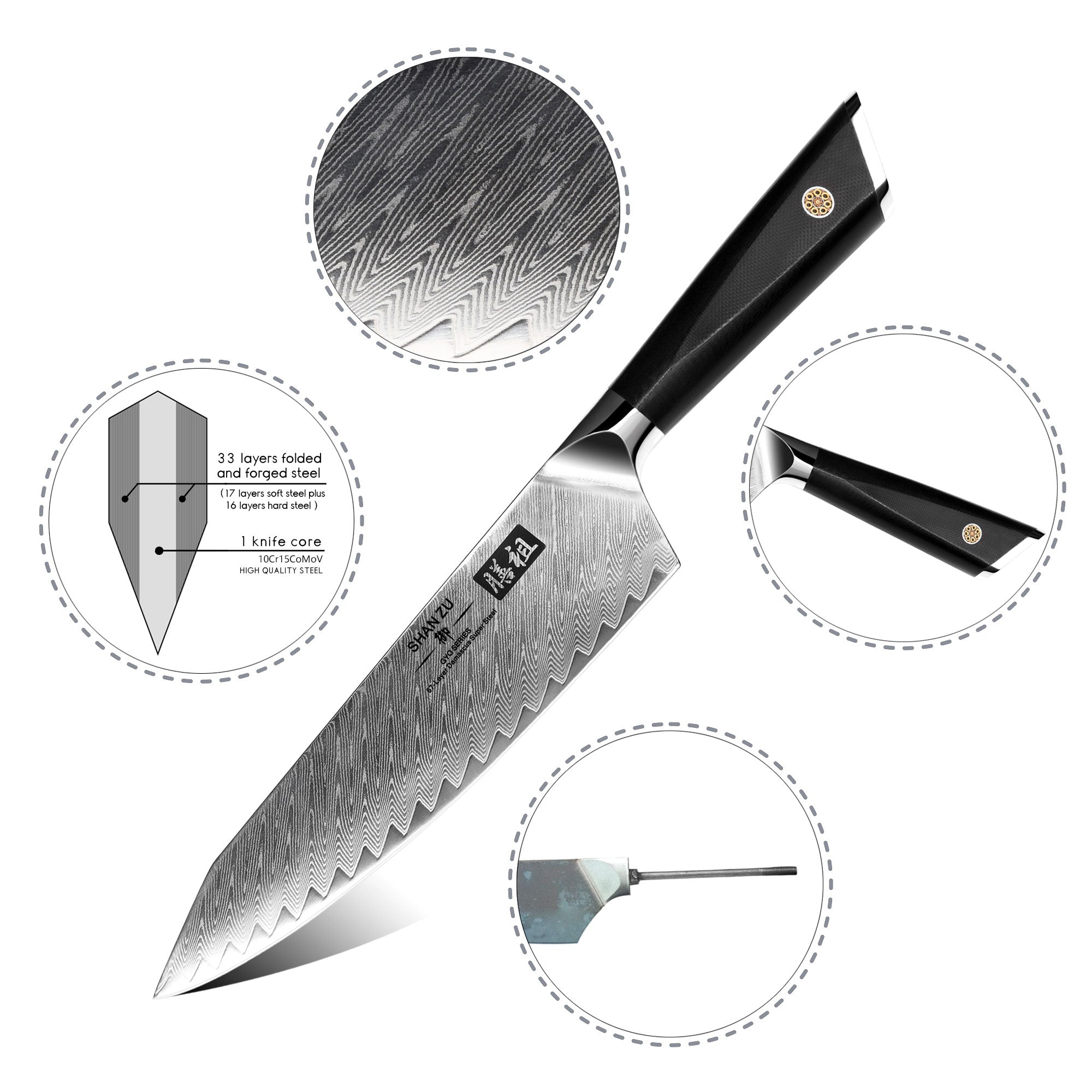 GYO Damascus Chef Knife+MAGNETIC KNIFE HOLDER