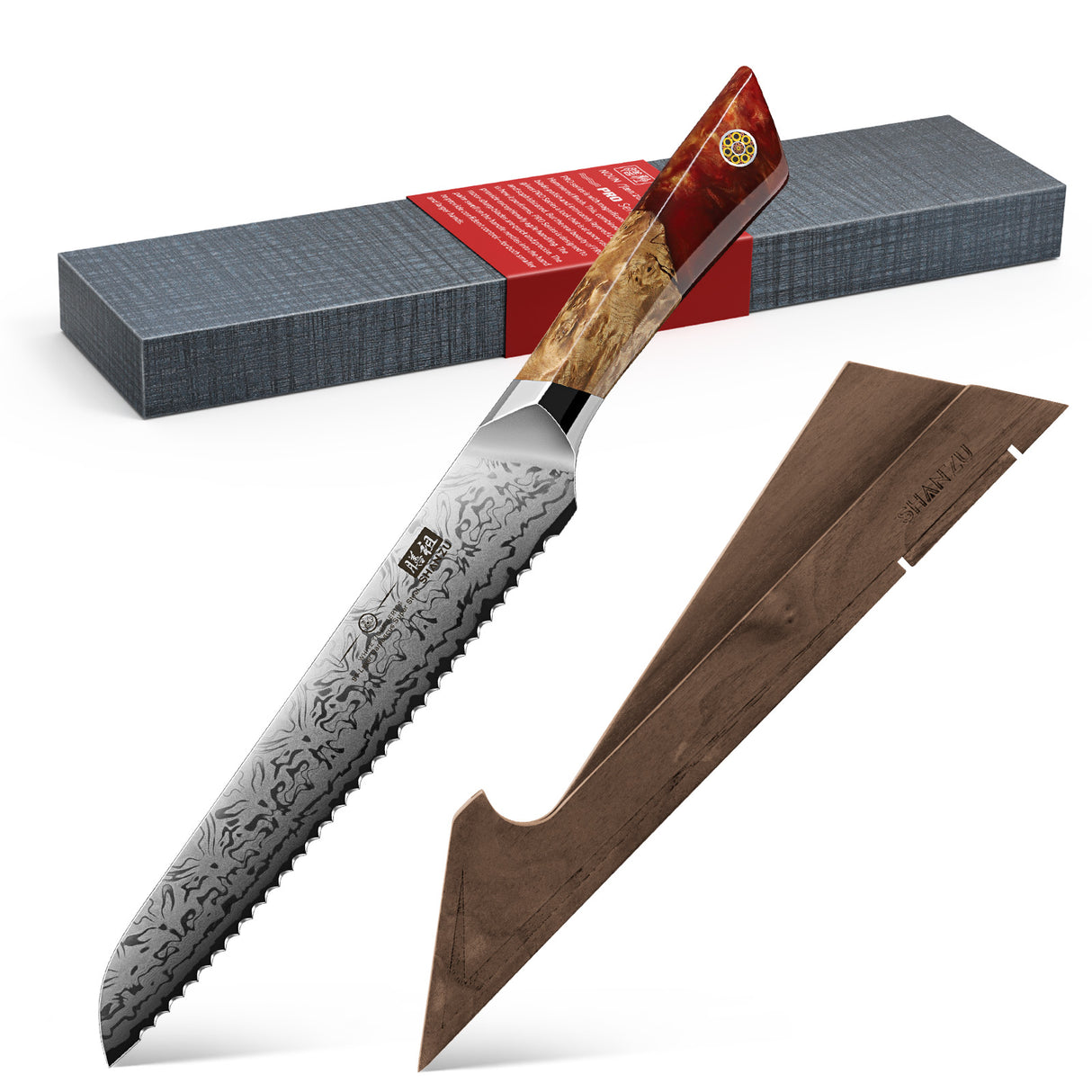 White Tiger Series | SHAN ZU Damask Bread Knife+Magnetic Knife Sheath