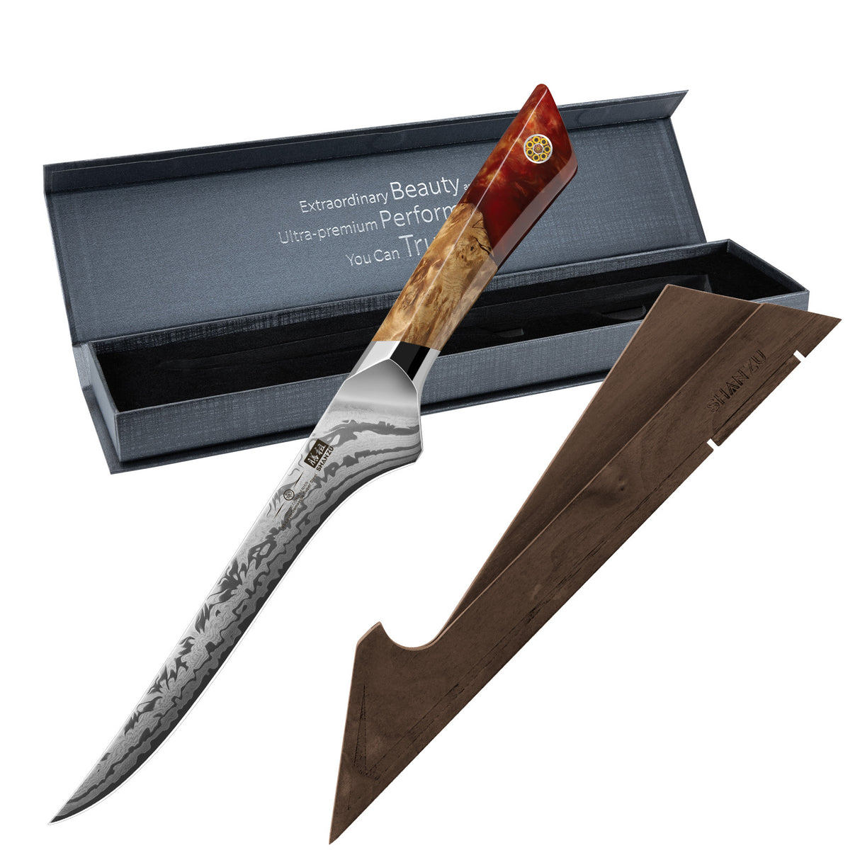 White Tiger Series | SHAN ZU Damask Filleting Knife+MAGNETIC KNIFE HOLDER