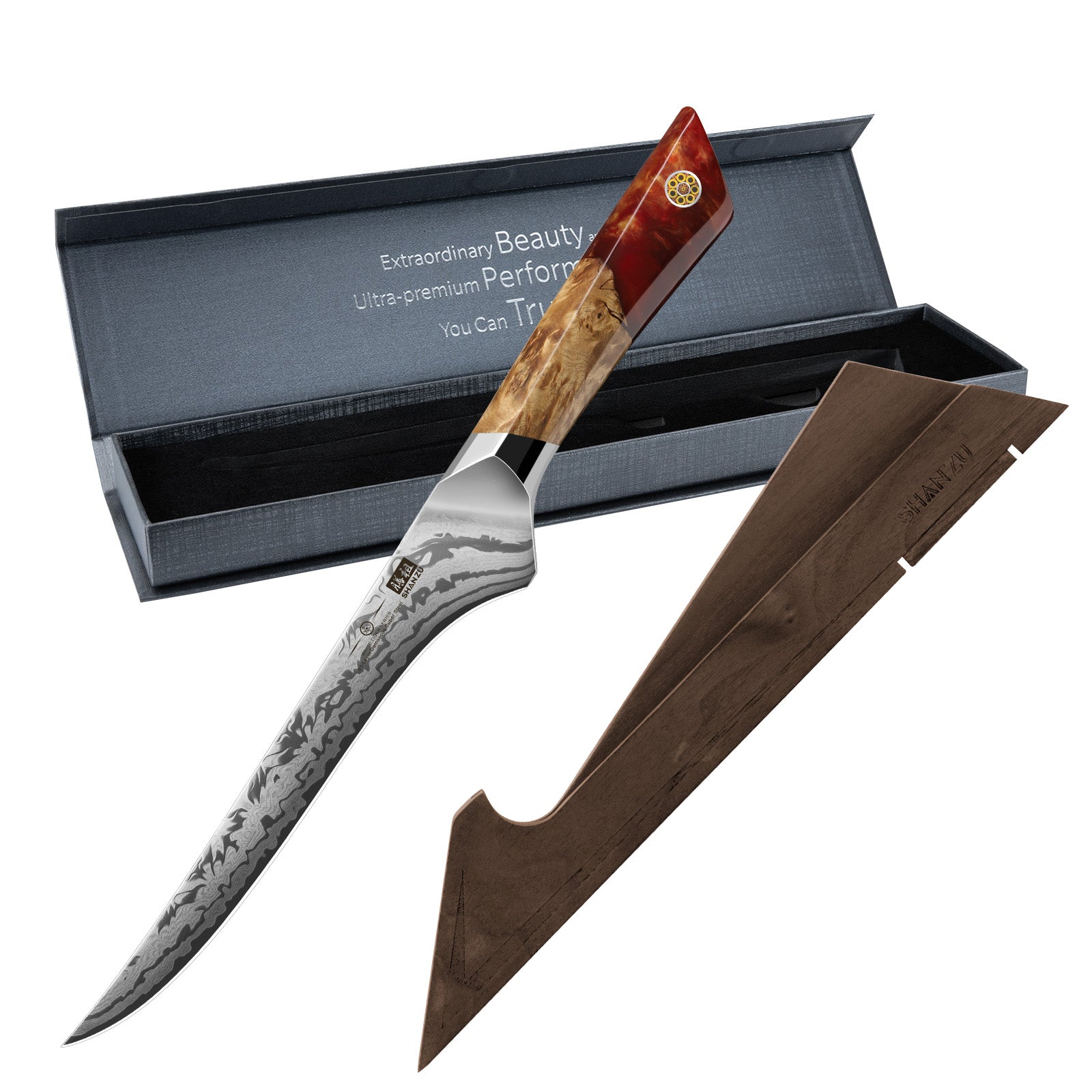 White Tiger Series | SHAN ZU Damask Filleting Knife+MAGNETIC KNIFE HOLDER