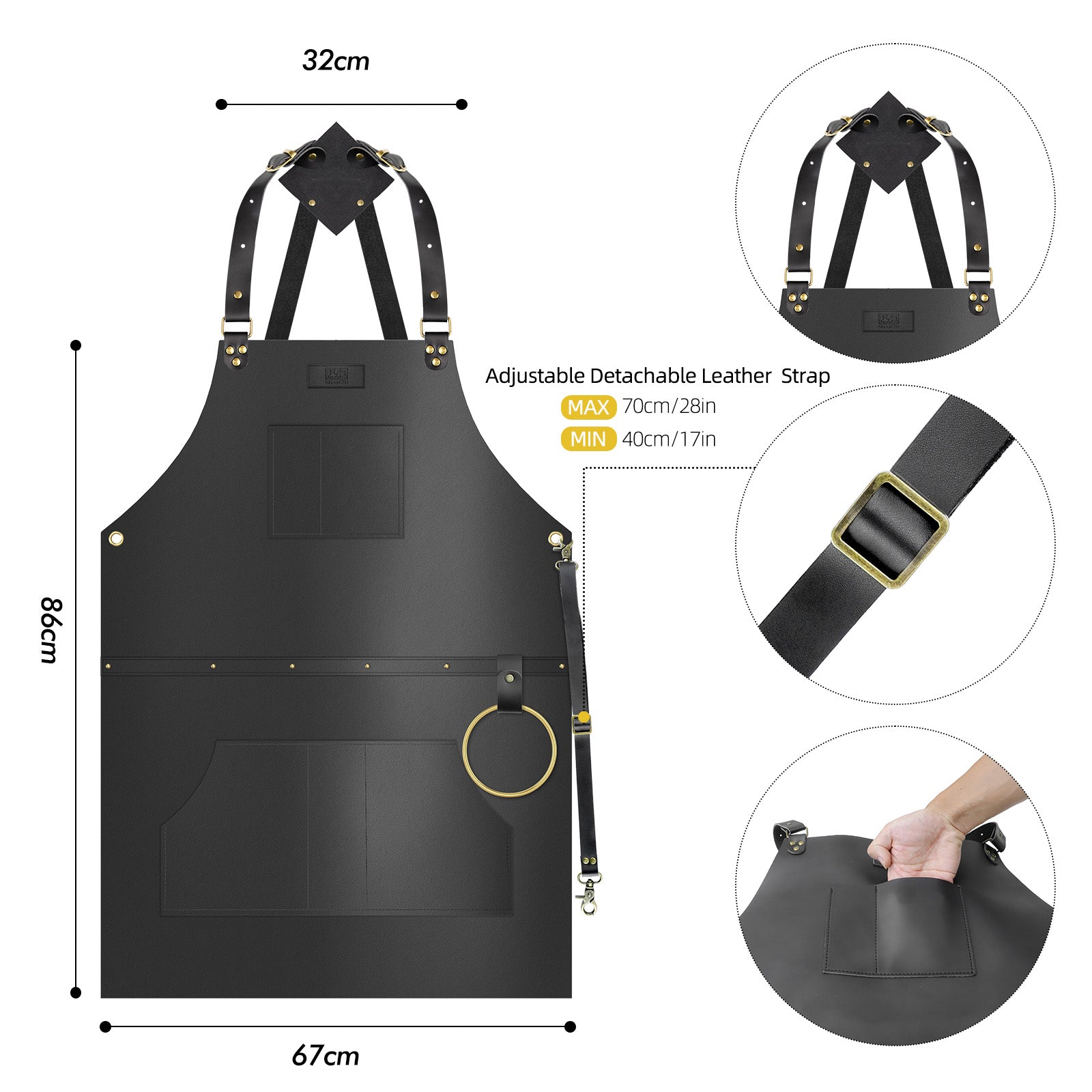 SHANZU Genuine Leather Work Apron with Adjustable Straps