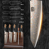 SHAN ZU Venus Series – 5-Piece Copper-Damascus Set + Wooden Magnetic Bar