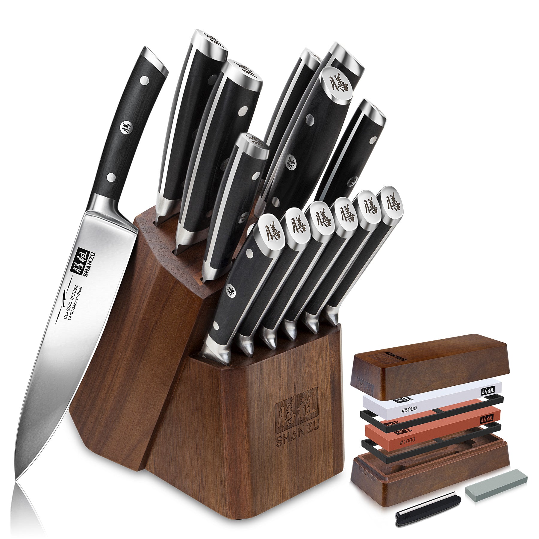 Classic 14-PCS High Carbon Steel Knife Set+Whetstone