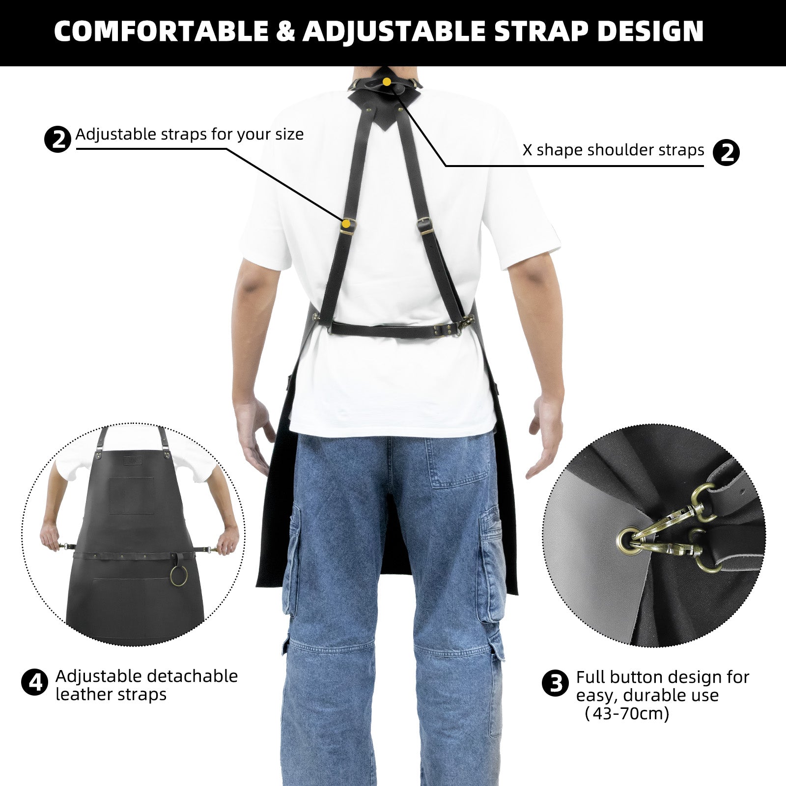 SHANZU Genuine Leather Work Apron with Adjustable Straps