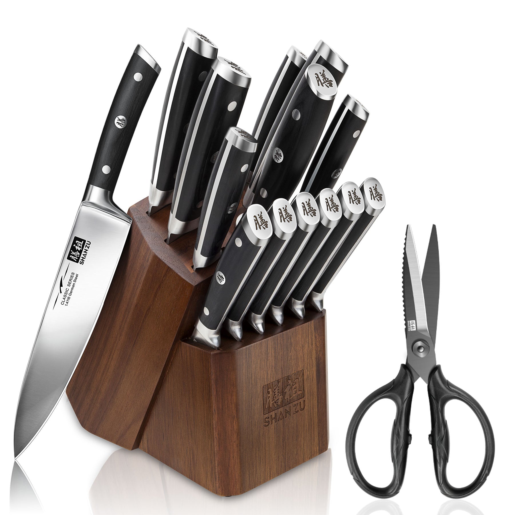 Classic 14-PCS High Carbon Steel Knife Set+Kitchen Scissors
