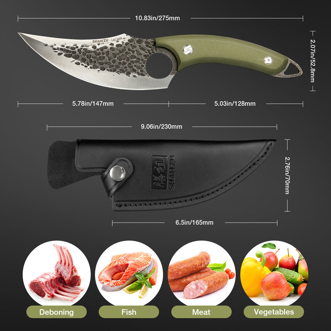 SHAN ZU 6“ Green Camping Chef Knife | 14C28N Steel Butcher Knife with G10 Handle for Dad