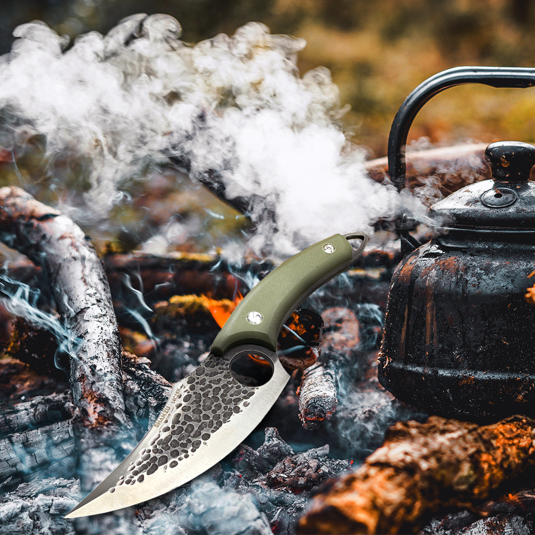 SHAN ZU 6“ Green Camping Chef Knife | 14C28N Steel Butcher Knife with G10 Handle for Dad