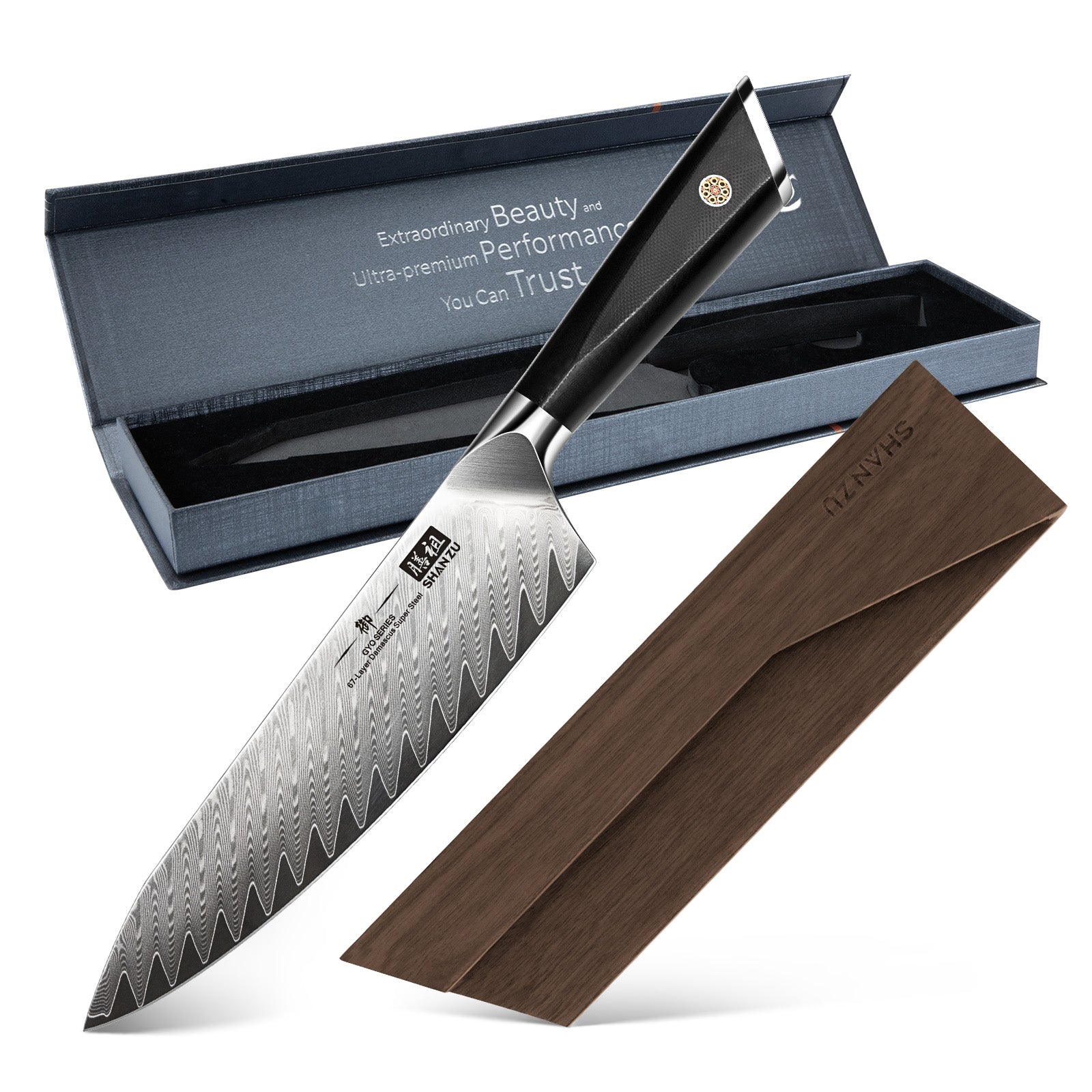 GYO Damascus Chef Knife+MAGNETIC KNIFE HOLDER