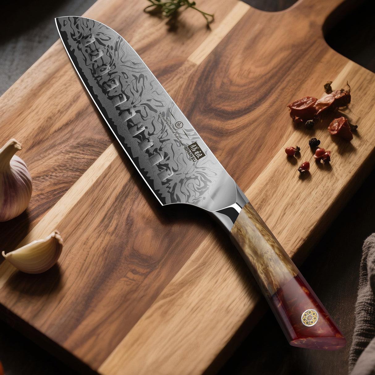 White Tiger Series | SHAN ZU Damask Santoku Knife+MAGNETIC KNIFE HOLDER
