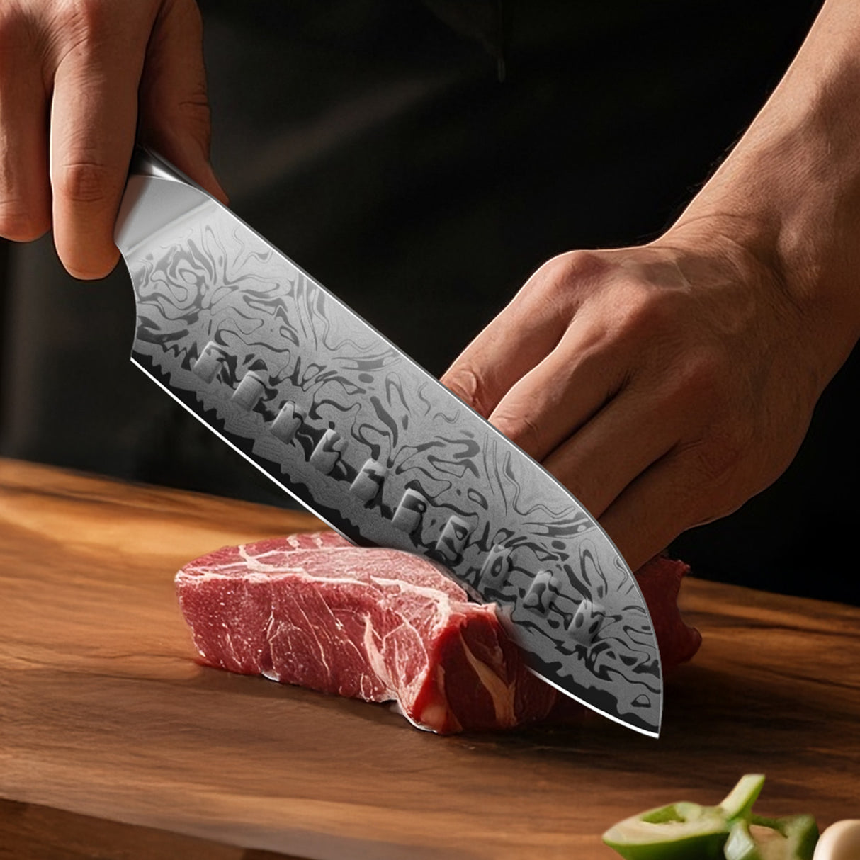 White Tiger Series | SHAN ZU Damask Santoku Knife+MAGNETIC KNIFE HOLDER