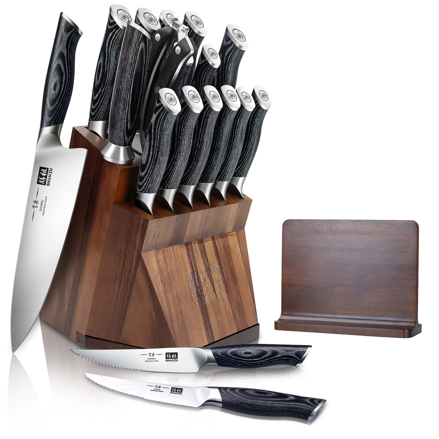 Genbu 16-PCS Kitchen Knife Set With Block+MAGNETIC KNIFE BLOCK