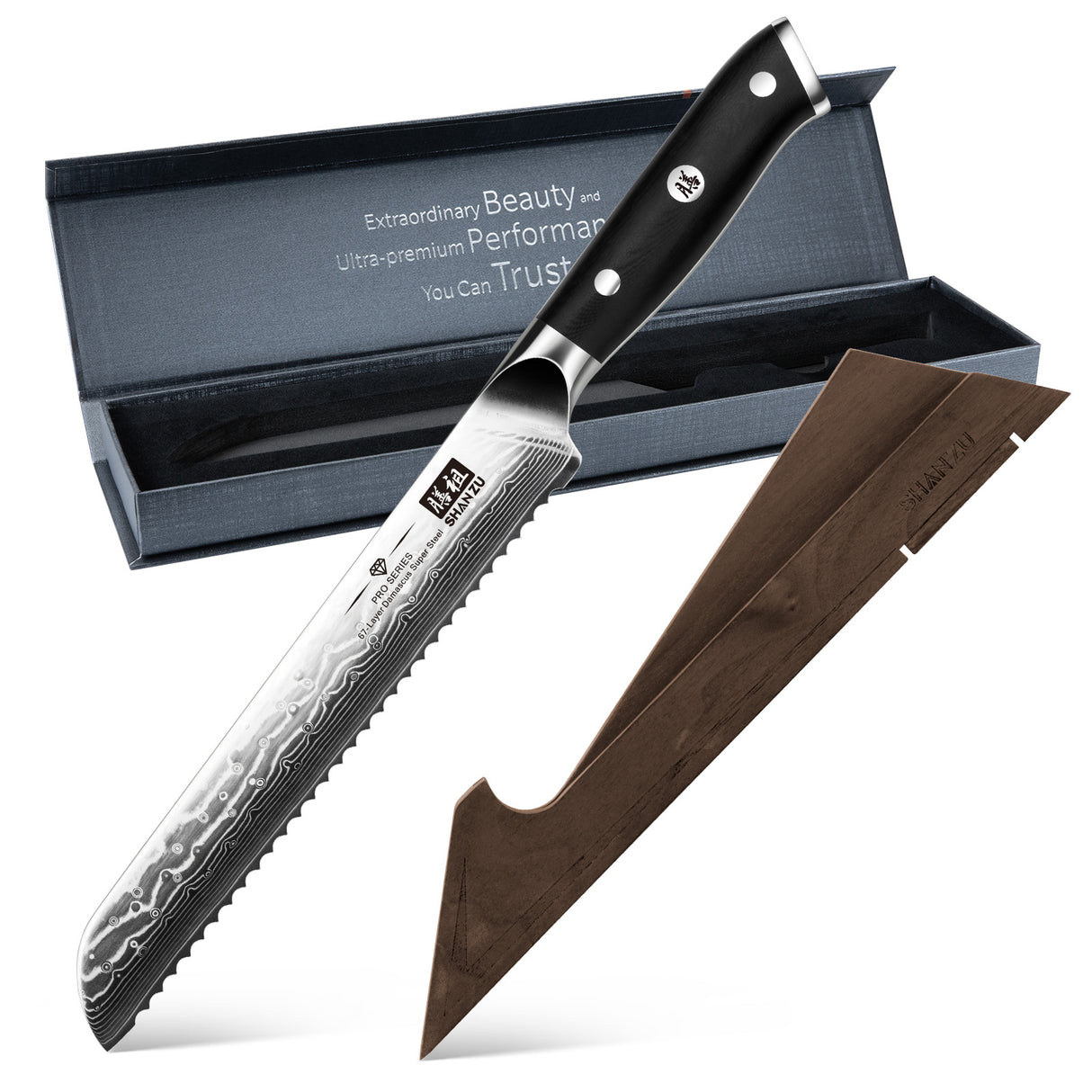 PRO Damascus Bread Knife+MAGNE TICKNIFE HOLDER