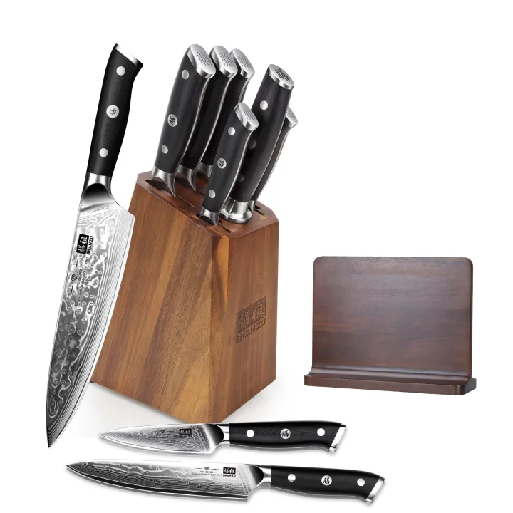 SHAN ZU 7-PCS Damascus PRO Knife Set with Block & Gift Knife Set SHAN ZU 7-PCS Damascus PRO Knife Set with Block & Gift Knife Set