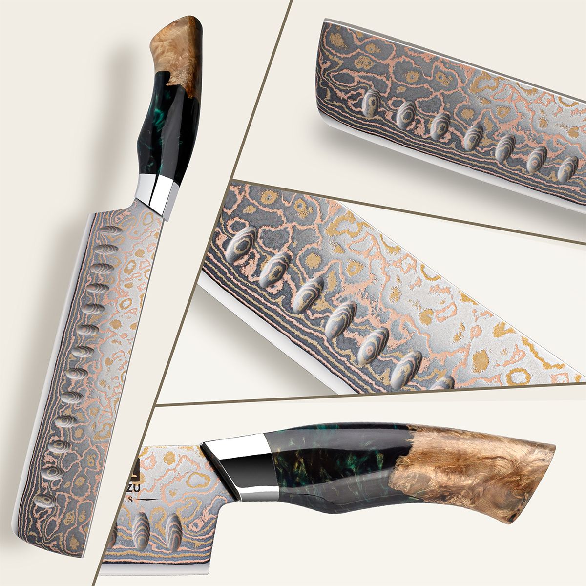 Venus Copper Damascus Nakiri Knife