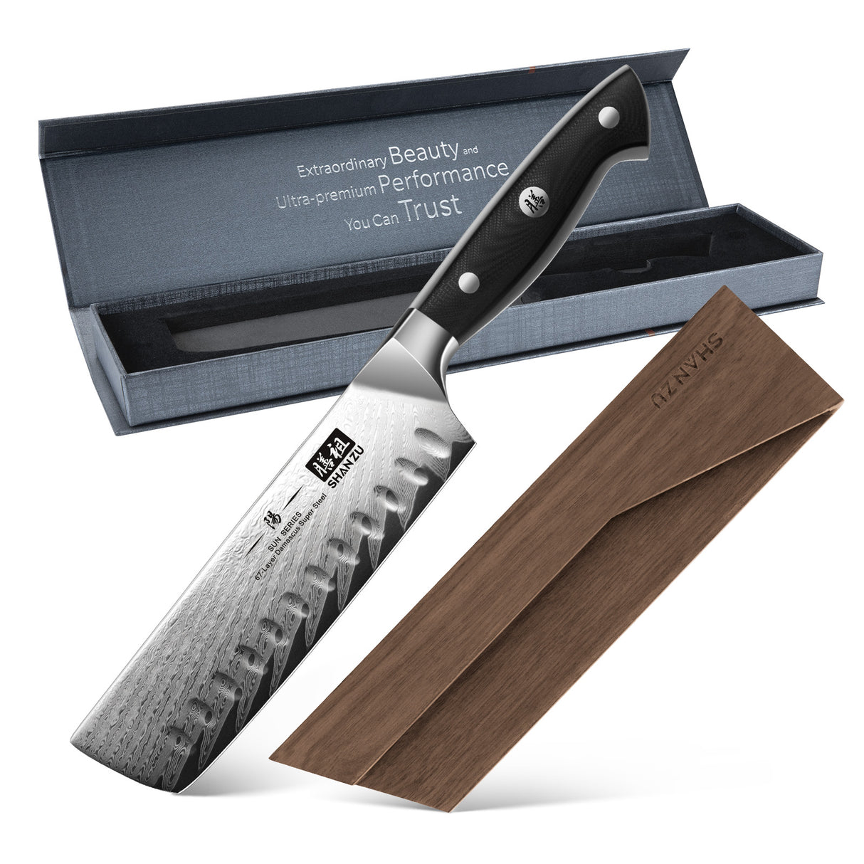 Sun Damascus Nakiri Knife+MAGNETIC KNIFE HOLDER