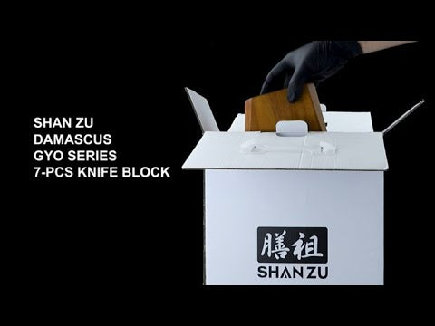 GYO 7-PCS Damascus Kitchen Knife Set With Block+MAGNETIC KNIFE BLOCK